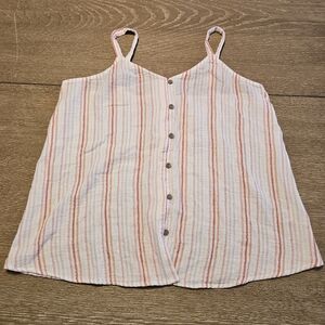 Sonoma Muslin 100% Cotton Striped Sleeveless Tank Button Front Size Large